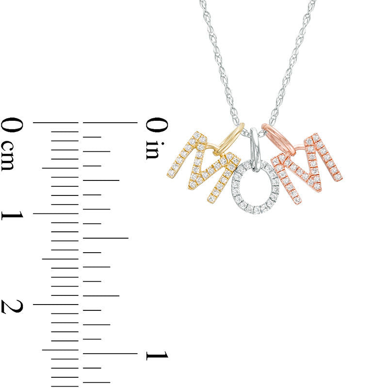 0.17 CT. T.W. Natural Diamond Block Letters MOM" Pendant in 10K Tri-Tone Gold"