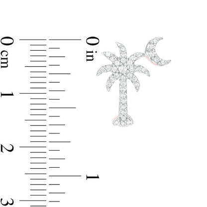 0.33 CT. T.W. Diamond Palm Tree with Moon Stud Earrings in 10K Rose Gold