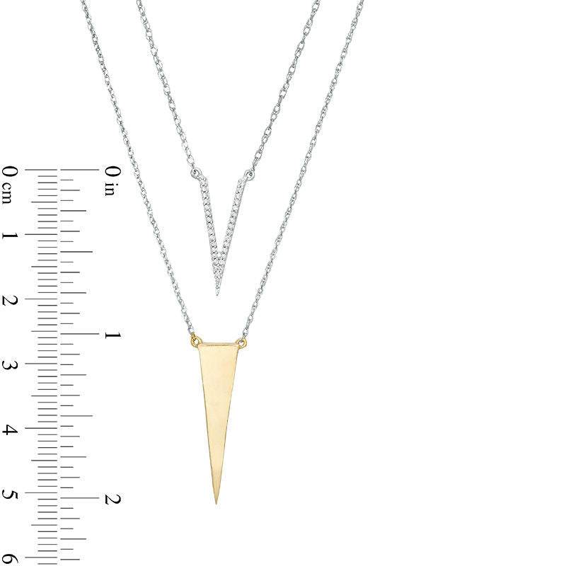 0.1 CT. T.W. Natural Diamond Elongated Triangle Layered Necklace in Sterling Silver and 10K Yellow Gold - 20