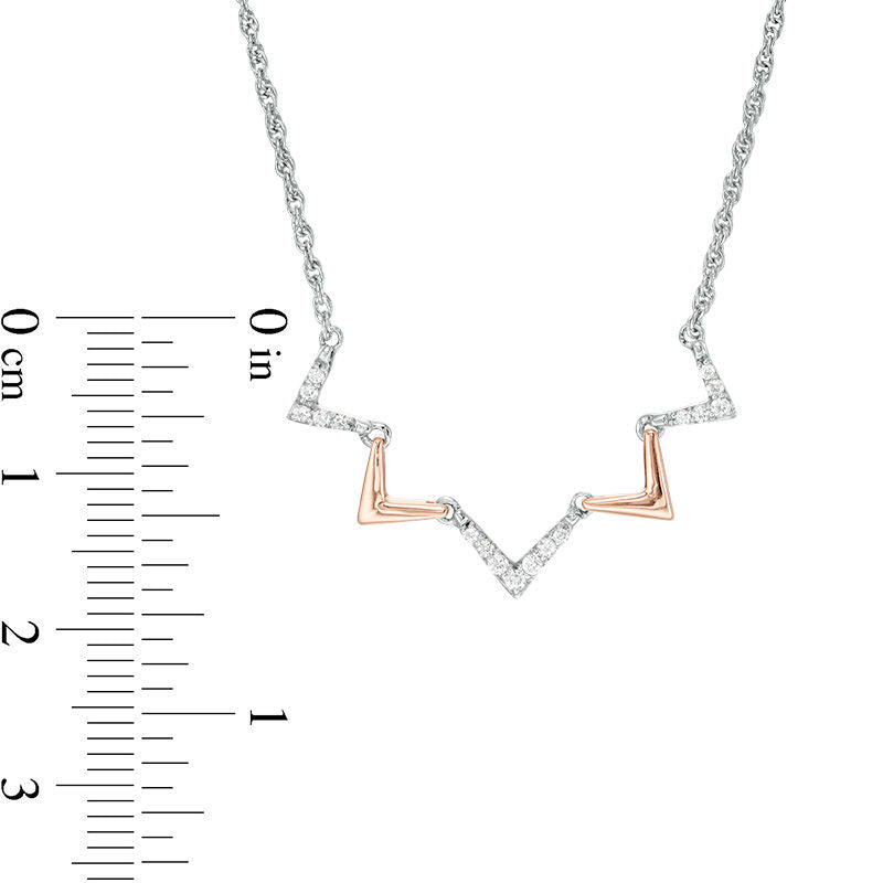 0.13 CT. T.W. Natural Diamond Alternating Chevron Necklace in Sterling Silver and 10K Rose Gold - 16.5