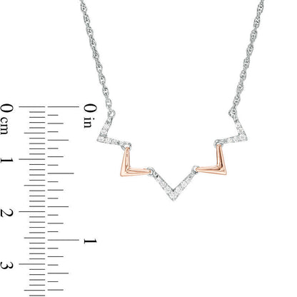0.13 CT. T.W. Natural Diamond Alternating Chevron Necklace in Sterling Silver and 10K Rose Gold - 16.5