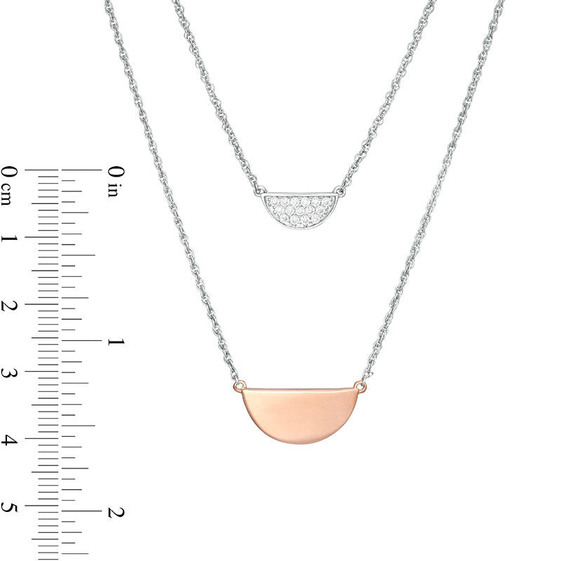 0.17 CT. T.W. Natural Diamond Half Circle Double Strand Necklace in Sterling Silver and 10K Rose Gold - 20