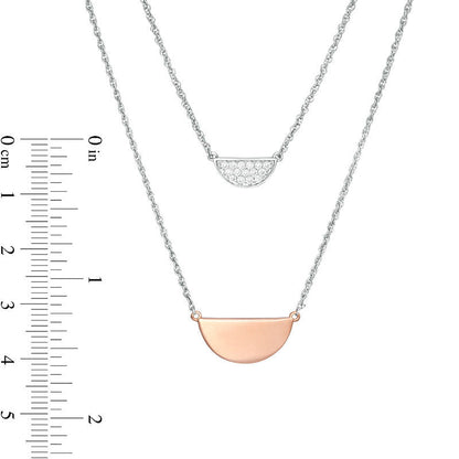 0.17 CT. T.W. Natural Diamond Half Circle Double Strand Necklace in Sterling Silver and 10K Rose Gold - 20