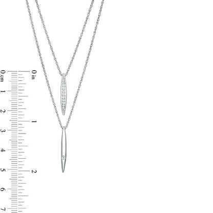 0.13 CT. T.W. Natural Diamond Linear Bar Double Strand Necklace in Sterling Silver - 20