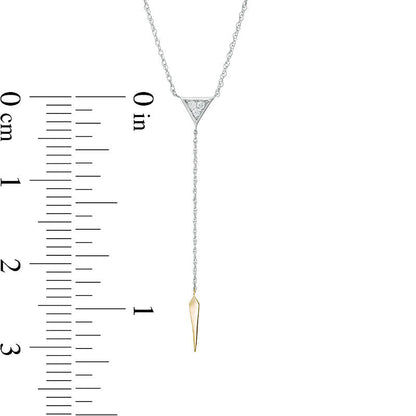 0.07 CT. T.W. Natural Diamond Triangle Y" Necklace in Sterling Silver and 10K Yellow Gold - 19""