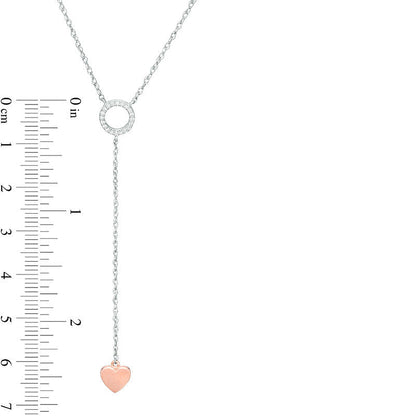 0.07 CT. T.W. Natural Diamond Circle Outline and Heart Y" Necklace in Sterling Silver and 10K Rose Gold - 20""
