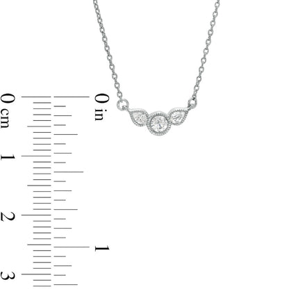 0.2 CT. T.W. Pear-Shaped Natural Diamond Three Stone Antique Vintage-Style Necklace in Sterling Silver