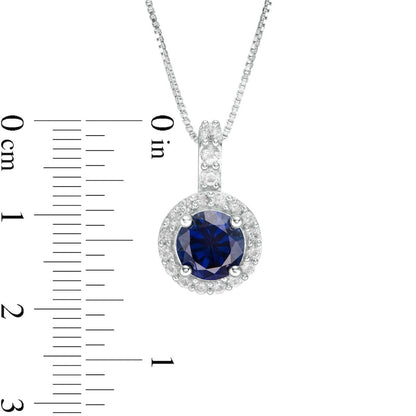 7.0mm Lab-Created Ceylon Blue and White Sapphire Frame Drop Pendant in Sterling Silver