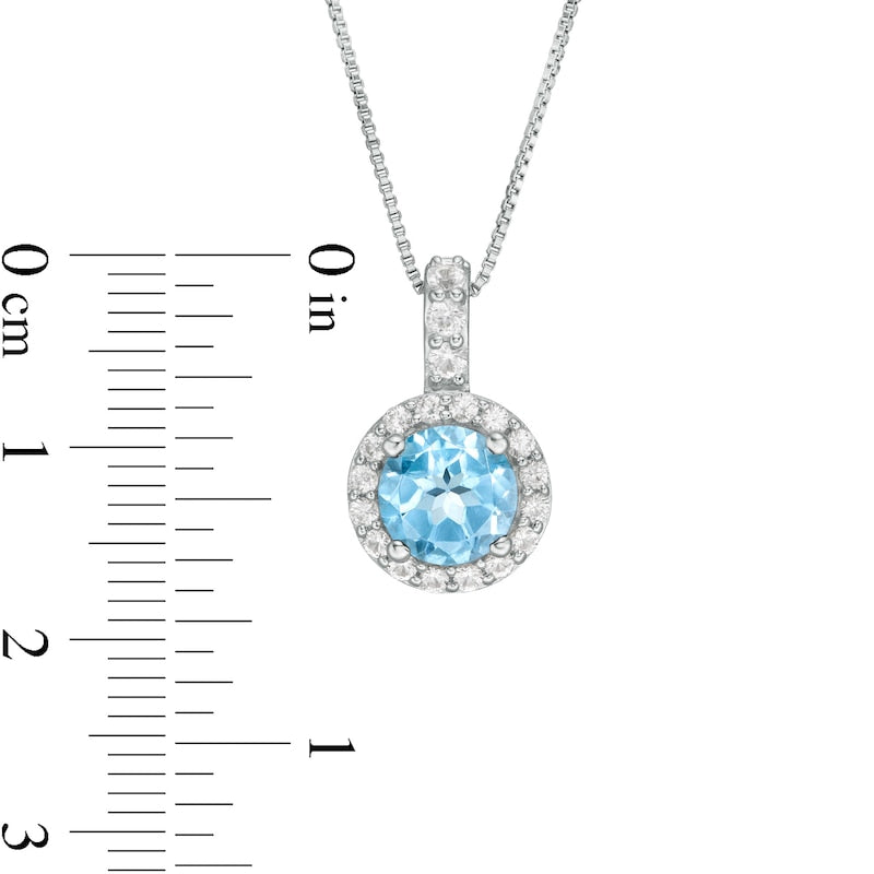 7.0mm Swiss Blue Topaz and Lab-Created White Sapphire Frame Drop Pendant in Sterling Silver