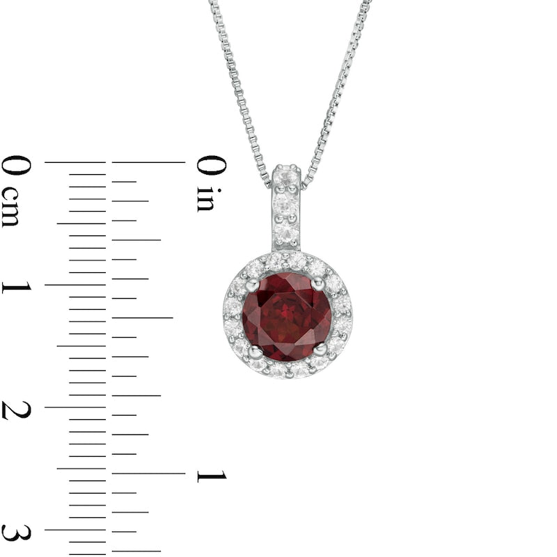 7.0mm Garnet and Lab-Created White Sapphire Frame Drop Pendant in Sterling Silver