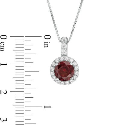 7.0mm Garnet and Lab-Created White Sapphire Frame Drop Pendant in Sterling Silver