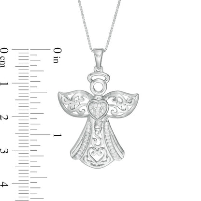 0.13 CT. T.W. Natural Diamond Ornate Angel Pendant in Sterling Silver