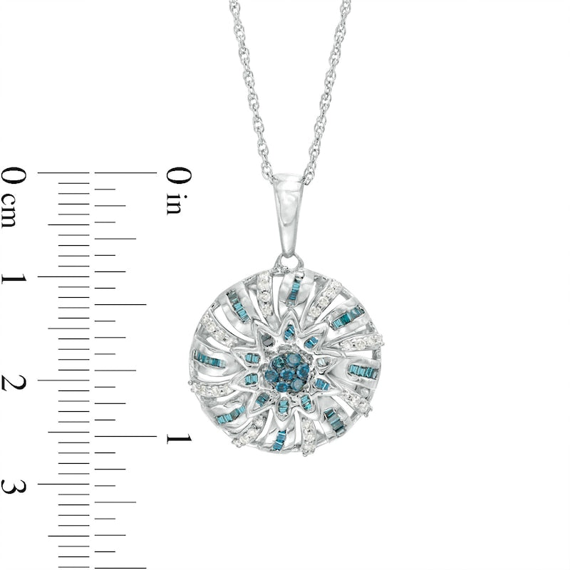 1 CT. T.W. Enhanced Blue and White Natural Diamond Pinwheel Disc Pendant in Sterling Silver