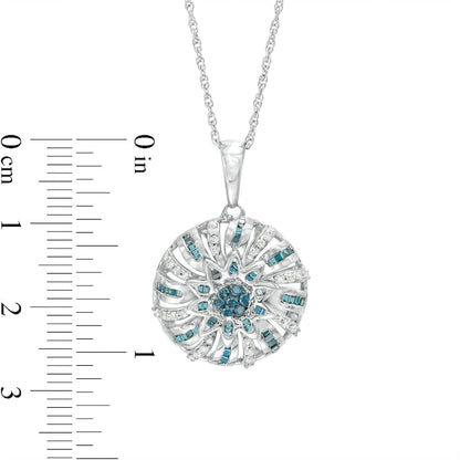 1 CT. T.W. Enhanced Blue and White Natural Diamond Pinwheel Disc Pendant in Sterling Silver