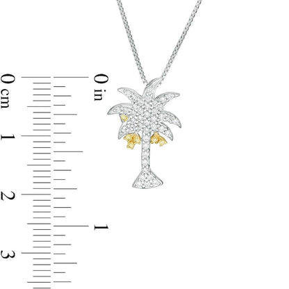 0.33 CT. T.W. Enhanced Yellow and White Natural Diamond Palm Tree Pendant in Sterling Silver