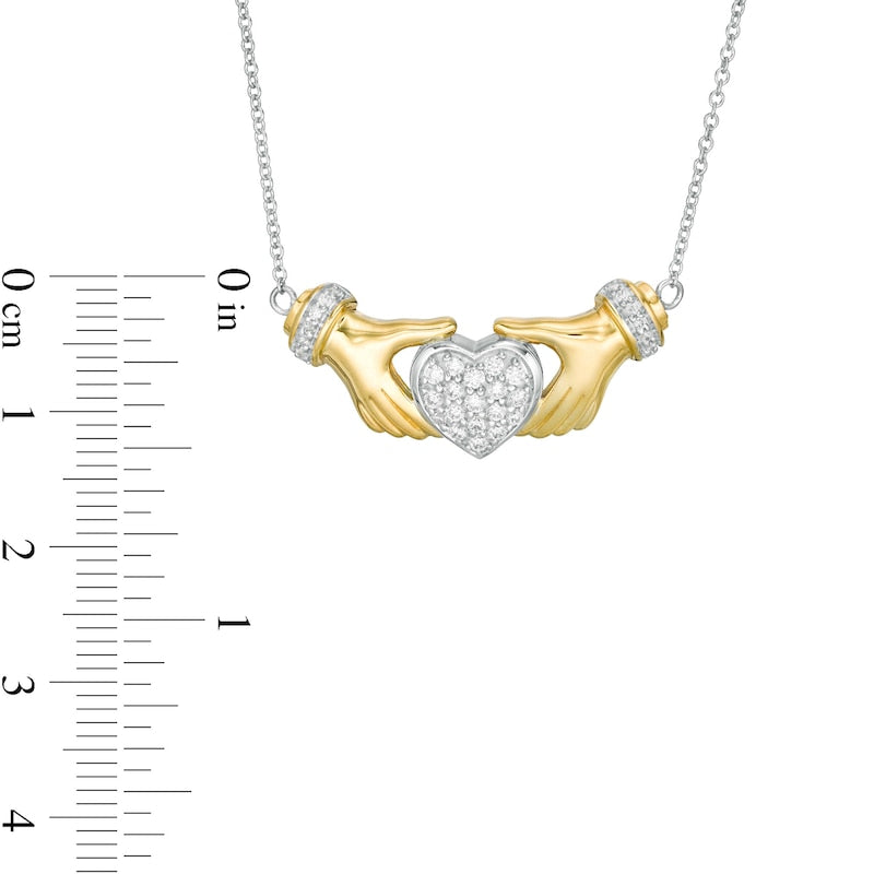 0.25 CT. T.W. Natural Diamond Heart Claddagh Necklace in Sterling Silver and 14K Gold Plate