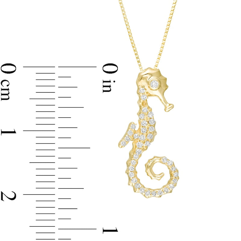 0.13 CT. T.W. Natural Diamond Seahorse Pendant in 10K Yellow Gold