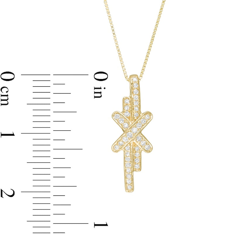 0.13 CT. T.W. Natural Diamond Linear Double Row Bar X" Pendant in 10K Yellow Gold"