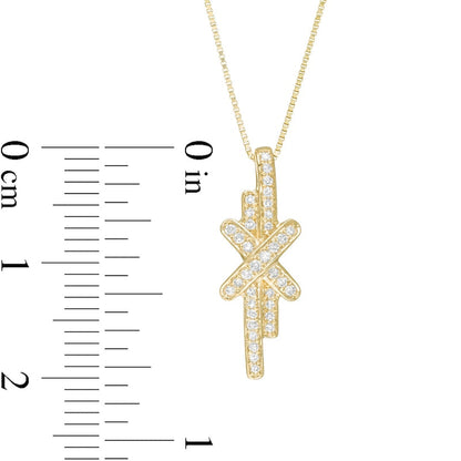 0.13 CT. T.W. Natural Diamond Linear Double Row Bar X" Pendant in 10K Yellow Gold"