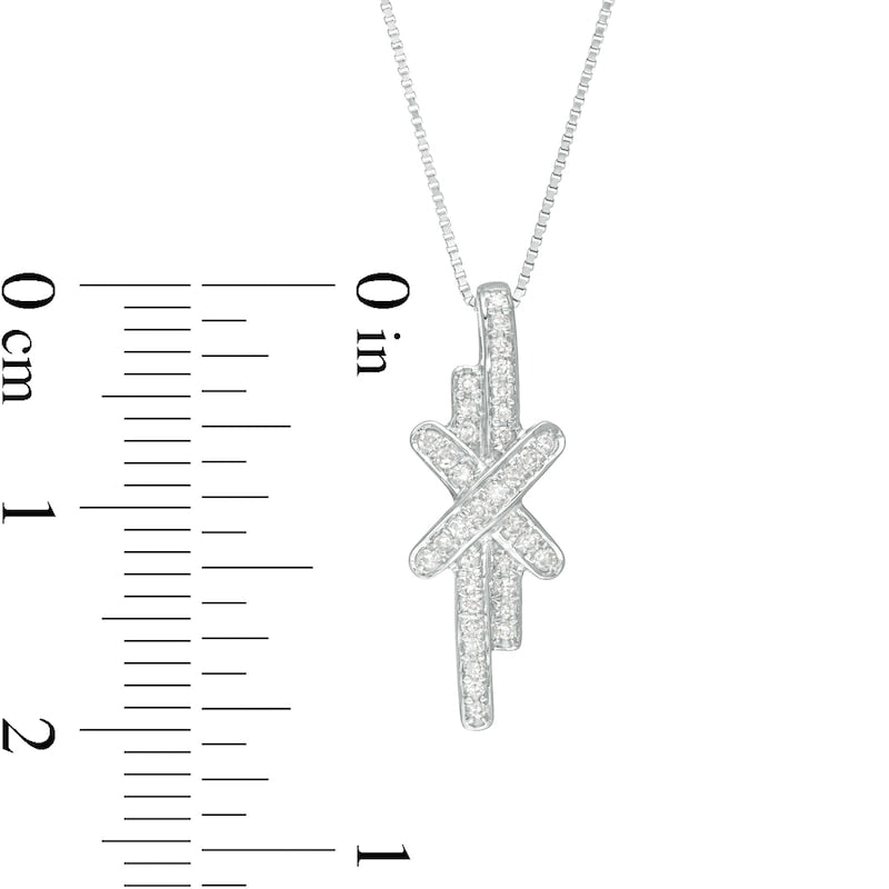 0.13 CT. T.W. Natural Diamond Linear Double Row Bar X" Pendant in 10K White Gold"