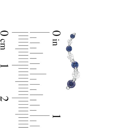 Journey Blue Sapphire and 0.2 CT. T.W. Diamond Alternating Drop Earrings in 14K White Gold