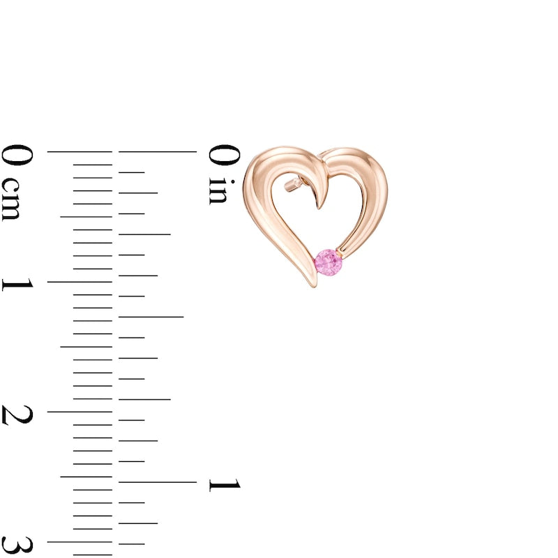 Pink Sapphire Loop Heart Stud Earrings in 14K Rose Gold