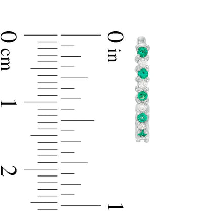 Emerald and 0.13 CT. T.W. Diamond Alternating J-Hoop Earrings in 14K White Gold