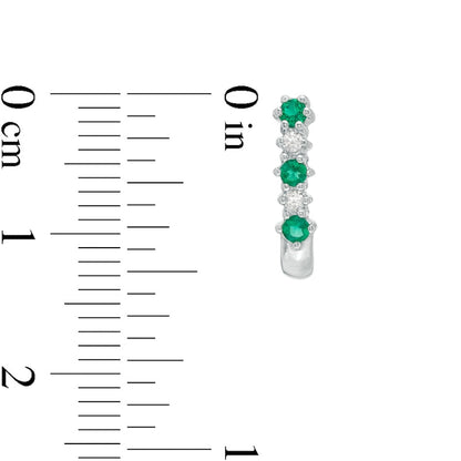Emerald and 0.05 CT. T.W. Diamond Three Stone Alternating J-Hoop Earrings in 14K White Gold