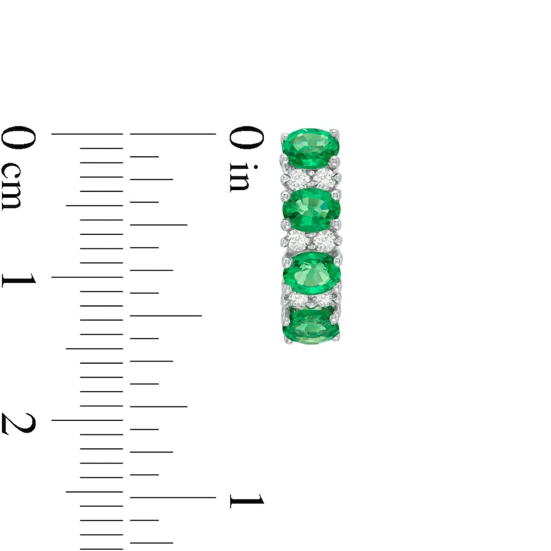 Sideways Oval Emerald and 0.25 CT. T.W. Diamond Duo Alternating Four Stone Hoop Earrings in 14K White Gold
