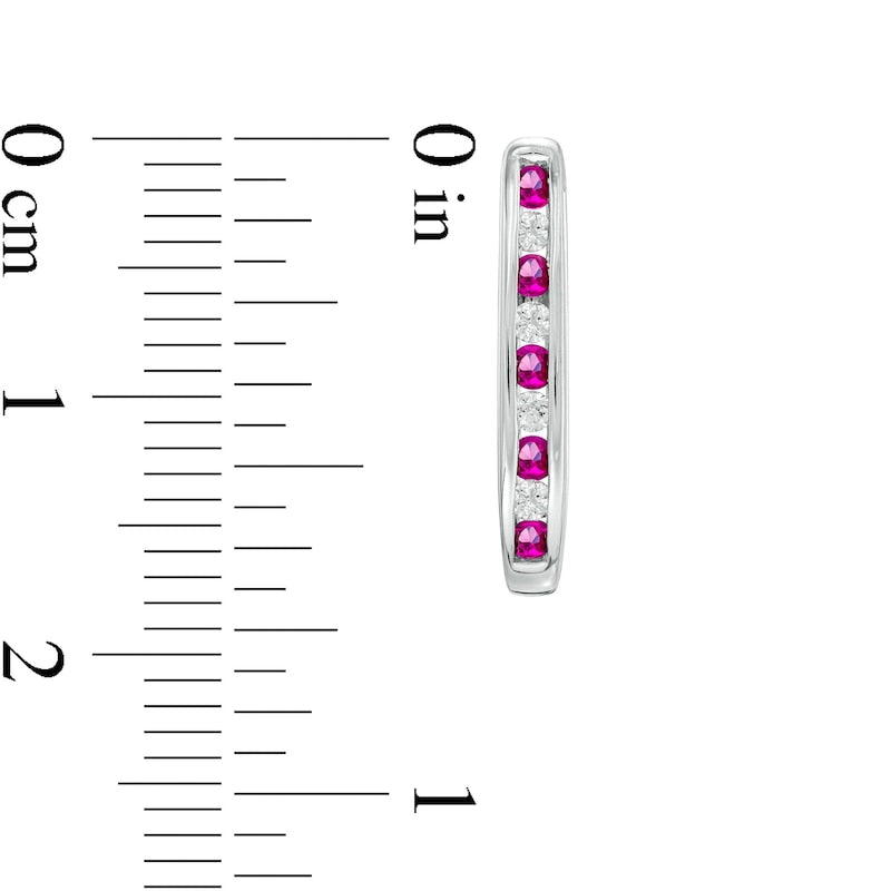 Ruby and 0.17 CT. T.W. Diamond Channel-Set Alternating J-Hoop Earrings in 14K White Gold