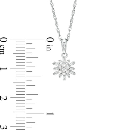 0.2 CT. T.W. Baguette and Round Natural Diamond Sunburst Pendant in 10K White Gold