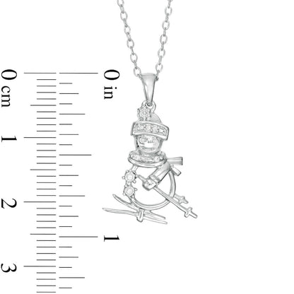 Natural Diamond Accent Skiing Snowman Pendant in Sterling Silver