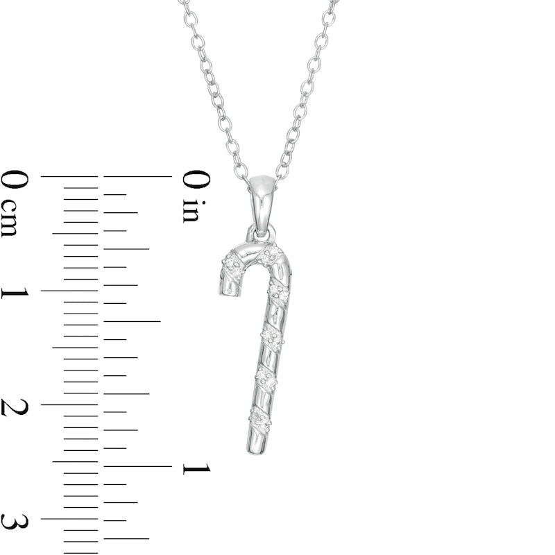 Natural Diamond Accent Candy Cane Pendant in Sterling Silver
