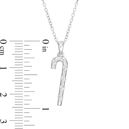 Natural Diamond Accent Candy Cane Pendant in Sterling Silver