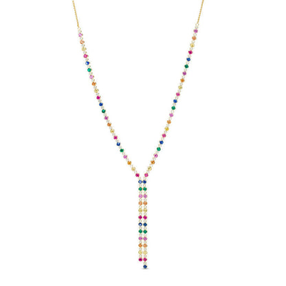 Lab-Created Multi-Color Sapphire, Ruby and Emerald Bolo Necklace in Sterling Silver with 18K Gold Plate - 26