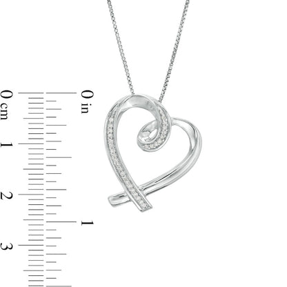 0.1 CT. T.W. Natural Diamond Tilted Ribbon Heart Pendant in Sterling Silver