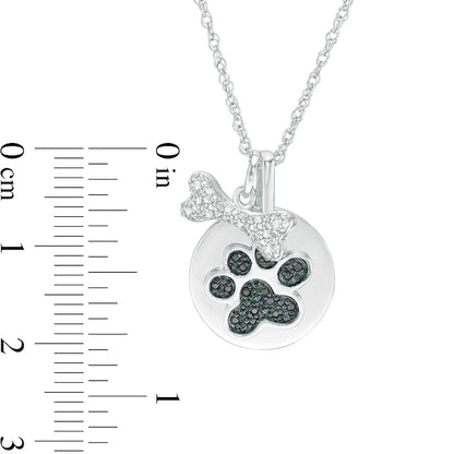 0.1 CT. T.W. Enhanced Black and White Natural Diamond Bone and Paw Print Disc Charm Pendant in Sterling Silver