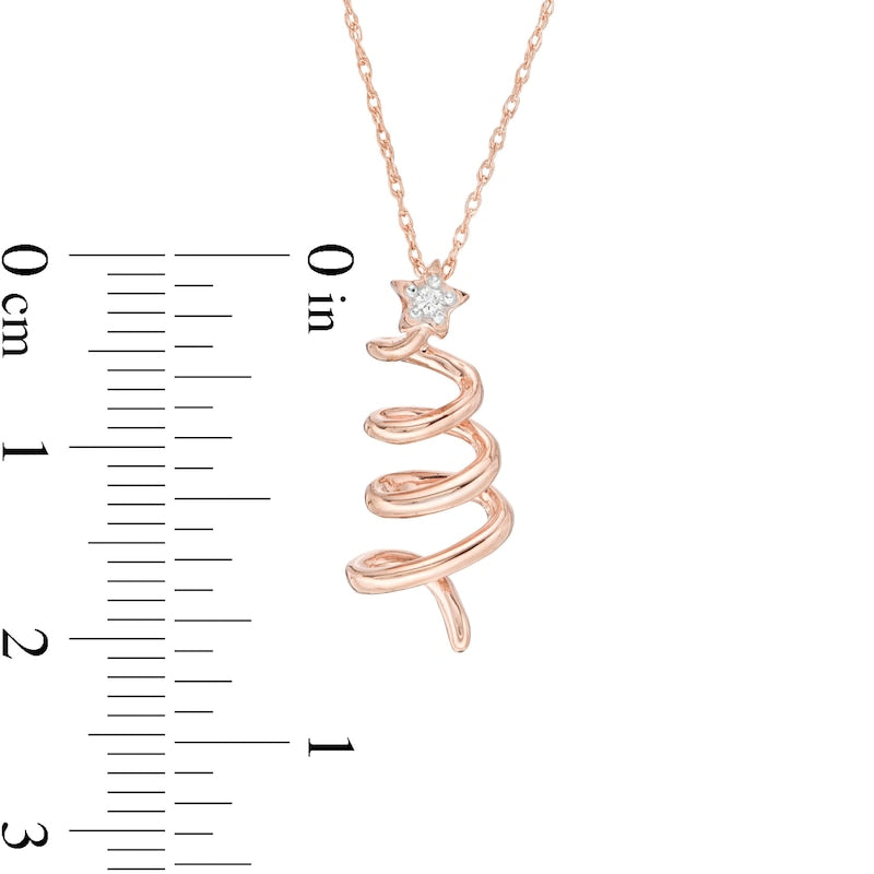 Natural Diamond Accent Abstract Christmas Tree Pendant in 10K Rose Gold