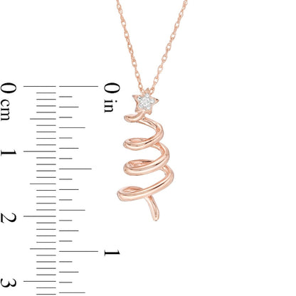 Natural Diamond Accent Abstract Christmas Tree Pendant in 10K Rose Gold