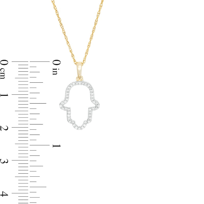 0.1 CT. T.W. Natural Diamond Hamsa Outline Pendant in 10K Yellow Gold