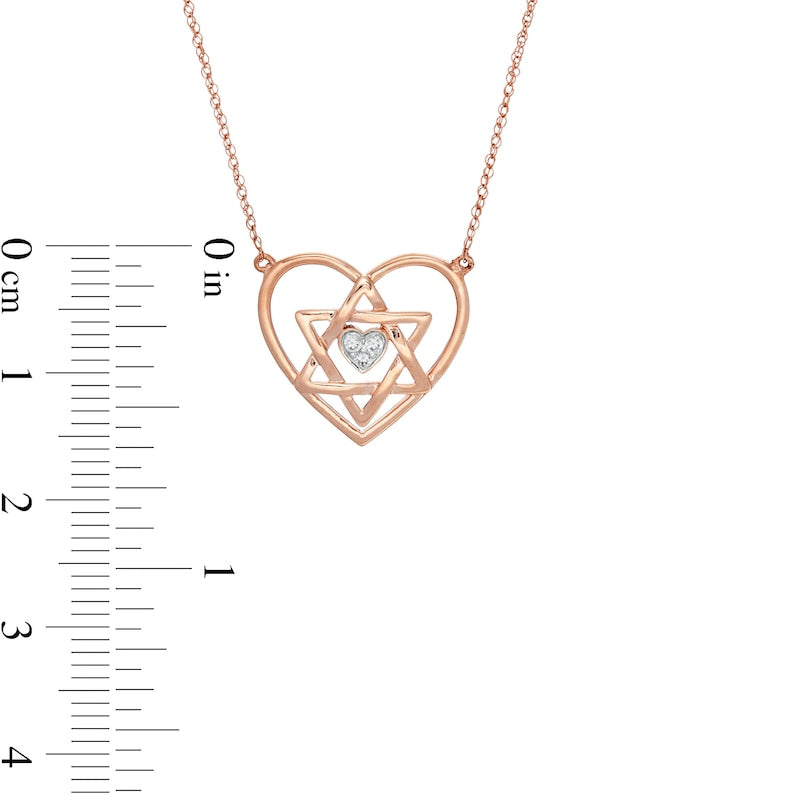 Natural Diamond Accent Double Heart with Star of David Necklace in 10K Rose Gold