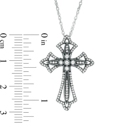 0.38 CT. T.W. Natural Diamond Gothic-Style Flared Cross Pendant in Sterling Silver and Black Rhodium