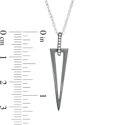 Natural Diamond Accent Elongated Triangle Outline Pendant in Sterling Silver and Black Rhodium