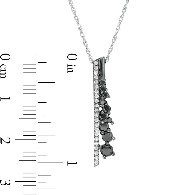 0.5 CT. T.W. Enhanced Black and White Natural Diamond Vertical Bar Scatter Pendant in Sterling Silver and Black Rhodium