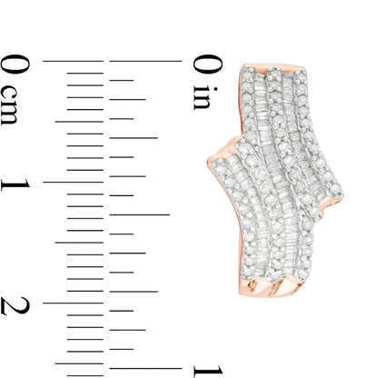 1.25 CT. T.W. Baguette and Round Diamond Multi-Row Bypass Hoop Earrings in 10K Rose Gold