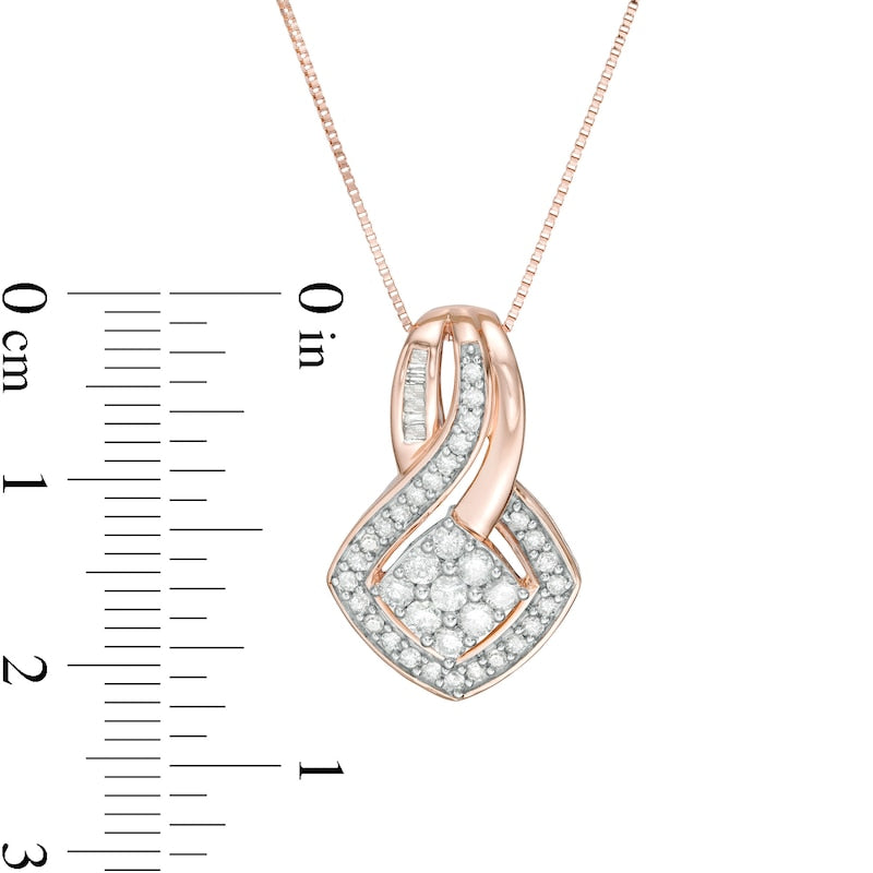 0.5 CT. T.W. Composite Natural Diamond Tilted Square Pendant in 10K Rose Gold