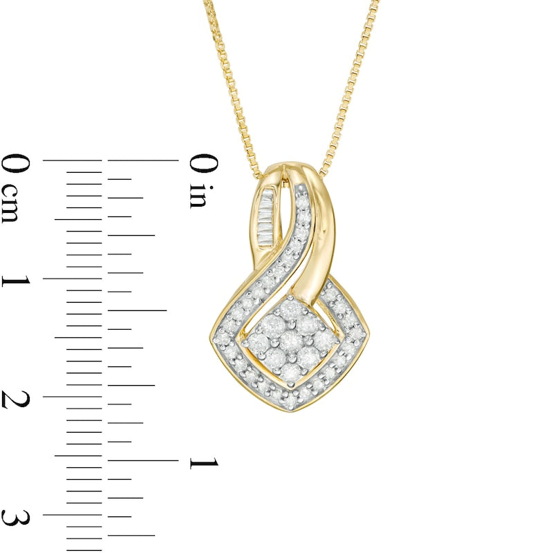 0.5 CT. T.W. Composite Natural Diamond Tilted Square Pendant in 10K Yellow Gold