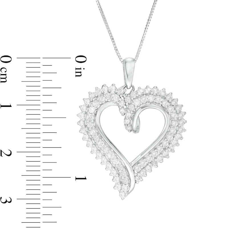 1 CT. T.W. Natural Diamond Double Row Heart Pendant in 10K White Gold