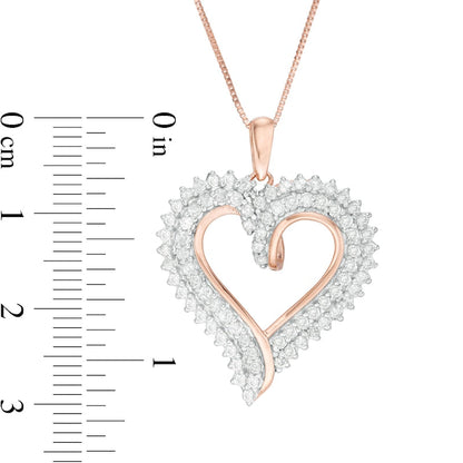 1 CT. T.W. Natural Diamond Double Row Heart Pendant in 10K Rose Gold