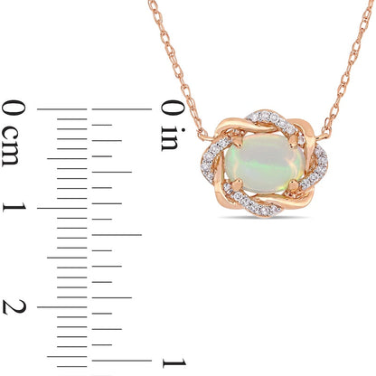 Sideways Oval and 0.07 CT. T.W. Natural Diamond Twist Frame Necklace in 10K Rose Gold - 17